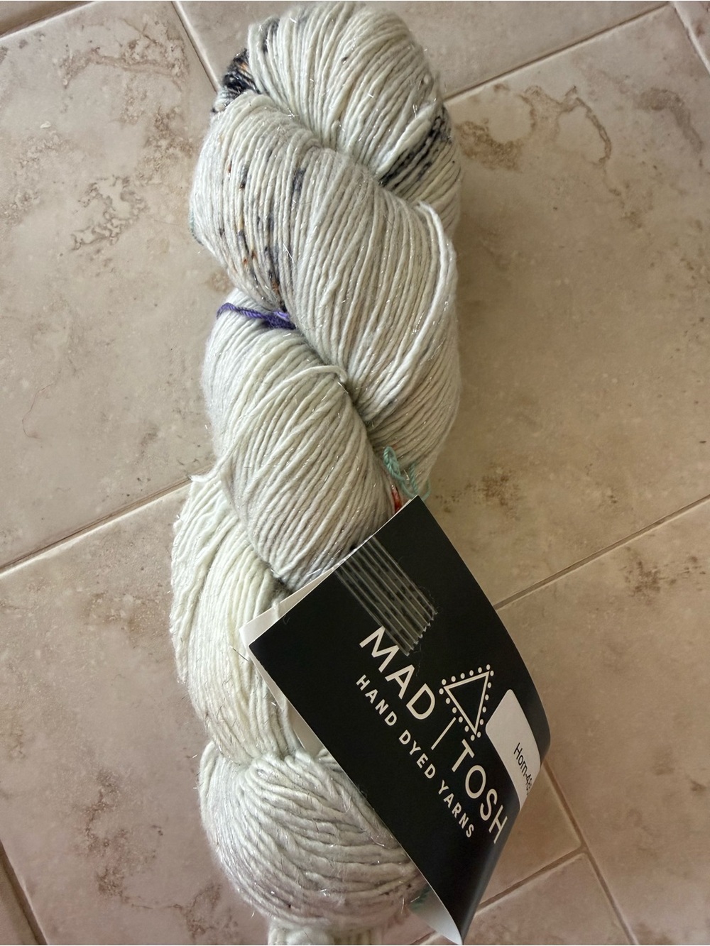 Madeline Tosh cream and black speckled/Horn hand-dyed yarn 2 Hank